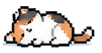 Sleeping calico pixel cat